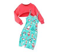 Ensemble Fille Deux pièces Pull à Capuche avec Jupe Portefeuille vêtement Confortable pour Saison Automne Hiver (Red, 6-7 Years)