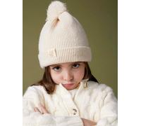 Ensemble fille en maille côtelée bonnet + écharpe + moufles/mitaines beige chiné 2/3A