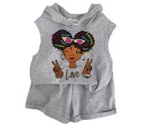 Ensemble Fille Été Deux Pièces Mignon Imprimé Débardeur Short Tout Petit Enfant Vêtement Décontracté Jeu Confortable pour Loisirs(Grey1, 6-7 Years)