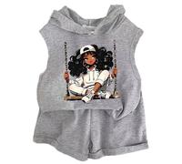 Ensemble Fille Été Deux Pièces Mignon Imprimé Débardeur Short Tout Petit Enfant Vêtement Décontracté Jeu Confortable pour Loisirs(Grey3, 3-4 Years)