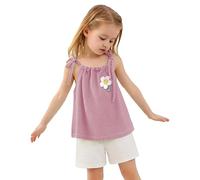 Ensemble Fille Ete Tee Shirt Enfant Uni Coton Pyjama Enfants Short Ensemble Deux Pièces Fleuri Débardeur sans Manches Ete Décontractés Tout-Petits Tenue Légère Printemps Quotidien Outfit Loisir