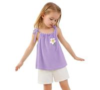 Ensemble Fille Ete Tee Shirt Enfant Uni Coton Pyjama Enfants Short Ensemble Deux Pièces Fleuri Débardeur sans Manches Ete Décontractés Tout-Petits Tenue Légère Printemps Quotidien Outfit Loisir