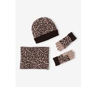 Ensemble fille léopard bonnet snood gants marron imprimé 2/3A