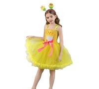 Ensemble Fille Pâques Cosplay Cartoon Lapin Œuf Col Robe Et Serre Tête Deux Pièces Tenue Fête Scène Déguisement(Yellow, 8-9 Years)