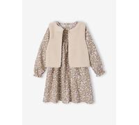 Ensemble fille robe et gilet sherpa écru 3A