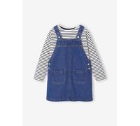 VERTBAUDET Ensemble robe salopette en jean et tee shirt rayé fille bleu moyen 4A