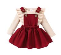 Ensemble Fille Salopette côtelée Manches Longues avec Body Deux pièces pour Fille Ensemble Adorable bébé Style Confortable Parfait Saison Automne Hiver (Khaki, 12-18 Months)