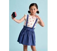 Ensemble fille t-shirt à volants et jupe à bretelles en gaze de coton indigo 5A