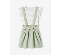 VERTBAUDET Ensemble Fille t-Shirt à Volants + Jupe en Gaze de Coton Vert Sauge 14A