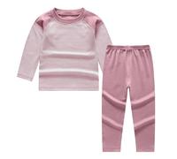 Ensemble Fille Tenue Doublé Thermique Enfant Pyjama Deux Pièces Rayures Couleur Bonbon Tenue Maison Doux Chaud Hiver Vêtement(Purple, 3-4 Years)