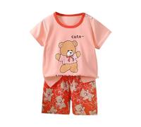 Ensemble Fille Volants Ensembles Fille Couleur Unie Décontracté Mode Manches Courtes Haut Plus Short Vêtement Maison Pyjama Deux Pièces Zéro À Six Ans Tenue Set Intérieur Été
