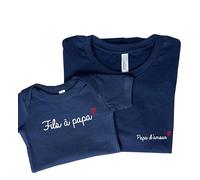 Ensemble, Fils à Papa et Papa d'amour, lot Body pour bébé et Tee-Shirt pour Adulte Bleu Marine