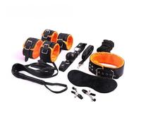 Ensemble fixe étirement domestique 8 pièces en cuir fond noir couleur vive, outils multifonctions ajustables pour entraînement quotidien+Y (Orange)
