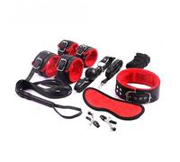 Ensemble fixe étirement domestique 8 pièces en cuir fond noir couleur vive, outils multifonctions ajustables pour entraînement quotidien+Y (Rouge)