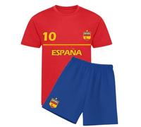 Ensemble Foot Enfant Inspiré Espagne -Maillot Rouge Et Short Bleu Royal