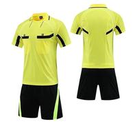 Ensemble Foot Homme Maillot Arbitre Football Adulte Manches Courtes avec Short Sport Survêtement Maillot de Foot col rabattable chemise à manches courtes short à trois poches (Jaune,TTG)