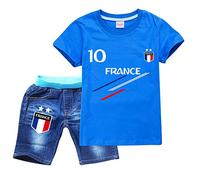 Ensemble Football France 2 étoiles Jogging Enfant Garçon Fille T-Shirt+Short Deux pièces Ensembles de Sport (design2,9-10 Ans)