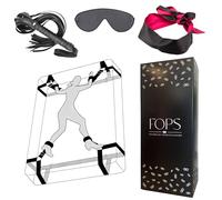 Ensemble FOPS Bondage pour lit Système d'attache réglable pour matelas jusqu'à 200x220cm incluant fouet en cuir de 70cm menottes entraves pour pieds bandeau en cuir & masque en satin Ensemble BDSM