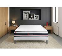 Ensemble FORM 140 x 200 cm - 19cm - Mousse - Tonique - Sommier Tapissier Blanc - Avec couette et oreillers