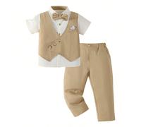 Ensemble formel de gentleman d'été pour bébé garçon 2 pièces, chemise à manches courtes, nœud papillon, pantalon rayé, pour nourrisson et tout-petit, 1er anniversaire, fête, mariage, banquet, sortie,