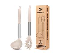 Ensemble fourchette à pâtes et louche en silicone - Grands ustensiles de cuisine antiadhésifs pour cuisiner, remuer, servir des spaghettis, de la soupe, de la sauce