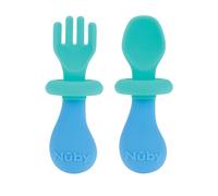 Ensemble fourchette et cuill re Nuby First - Ustensiles avec protections pour b b s de 6 mois et plus - Vert et bleu