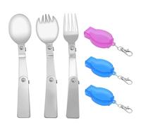 Ensemble fourchettes et cuillères pliantes en acier inoxydable 304 avec récipients en plastique pour voyage, camping, thermos, pique-nique, autres activités de plein air