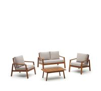 Ensemble Frares composé d'un canapé 2 places, de 2 fauteuils et d'une table basse en bois d'acacia massif