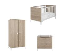 Ensemble Lit Armoire Commode Marcel Chêne Blond-Blanc Beige