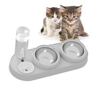 Ensemble gamelle 3 en 1 pour chat et eau - Gamelle pour chat en acier inoxydable - Inclinable à 15° - Double gamelle pour chat avec distributeur d'eau automatique - Gamelle amovible pour chats et