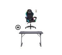 Ensemble Gaming Bureau et Chaise LED RGB - Chaise Ergonomique Inclinable 135°, Bureau Gaming Effet Carbone avec Accessoires