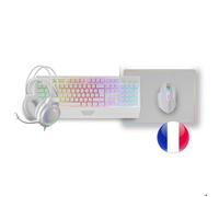Mars Gaming Pack Gamer MCP124PRO Clavier AZERTY RGB, Souris 3200 DPI, Casque, Tapis Blanc