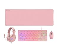 Mars Gaming MCP-RGB3, Ensemble Clavier Gaming Fixe RGB + Souris Gaming RGB Flow 3200 DPI + Casque Over-Ear RGB + Tapis de Souris XXL, Rose, Langue Française