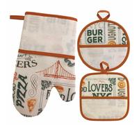 Ensemble Gant de Cuisine et 2 Maniques à Broder au Point de Croix, Toile Aïda 55, Motif Pizza et Beagle, Couleur Crème et Marron Brûlé, Accessoires de Cuisine Créatifs DIY