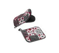 Douceur d'intérieur - Ensemble gant et manique Crédence - Rouge et Gris - Douceur d'intérieur Gris