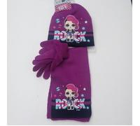 Ensemble Gants Bonnet écharpe Poupée LOL Surprise - Violet-Noir - Tailles 52-3/5ans, 54-6/8ans 52 cm