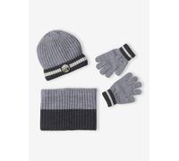 Ensemble garçon bonnet + snood + gants « Montagnes » gris chiné 12/14A