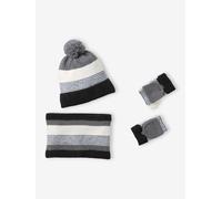 Ensemble garçon bonnet + snood + gants rayés gris 2/3A