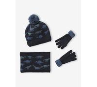 Ensemble garçon bonnet + snood + moufles/gants « Dinos » marine 2/3A