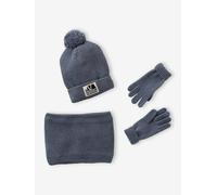 Ensemble garçon bonnet + snood + moufles/gants « Outdoor » bleu grisé 4/6A