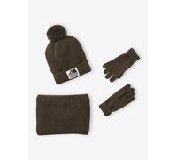 Ensemble garçon bonnet + snood + moufles/gants « Outdoor » kaki 8/10A