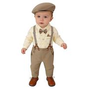 Ensemble Garçon Combinaison à Bretelles Style Britannique pour bébé garçon, Manches Longues, Tenue de Gentleman idéale pour Son Premier Anniversaire et Une séance Photo. (Khaki, 6-9 Months)