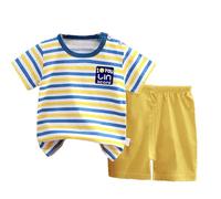 Ensemble Garçon Été Ensemble 2 pièces garçon t-Shirt Manches Courtes Short imprimé Floral Dessin animé Tenue garçonnière décontractée vêtement été Costume Loisir (Beige, 3-4 Years)