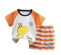Ensemble Garçon Été Ensemble 2 pièces garçon t-Shirt Manches Courtes Short imprimé Floral Dessin animé Tenue garçonnière décontractée vêtement été Costume Loisir (Orange, 12-24 Months)