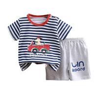 Ensemble Garçon Été Ensemble 2 pièces garçon t-Shirt Manches Courtes Short imprimé Floral Dessin animé Tenue garçonnière décontractée vêtement été Costume Loisir (Grey, 6-12 Months)