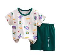 Ensemble Garçon Été Ensemble 2 pièces garçon t-Shirt Manches Courtes Short imprimé Floral Dessin animé Tenue garçonnière décontractée vêtement été Costume Loisir (White, 12-24 Months)