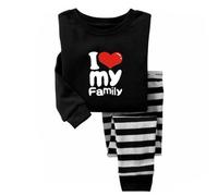 Ensemble Garçon Été Ensemble 2 Pièces Manches Longues Garçon Fille Imprimé Lettres Rayures Pantalon Vêtement Nuit Confortable (Black, 6-7 Years)
