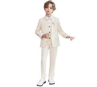 Ensemble Garçon Été Ensemble de costume élégant pour garçon tenue formelle décontractée tout-petit adolescent spectacle mariage récital piano discours automne hiver printemps (Beige, 4-5 Years)