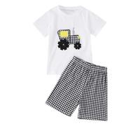 Ensemble Garçon Été Ensemble Estival pour garçon Tenue Petit d’Un Haut Manches Courtes orné d’Appliques Tracteur et d’Un Short à Carreaux lot vêtements Deux pièces (Black, 18-24 Months)