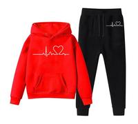 Ensemble Garcon Fille Sweat A Capuche Manches Longues Imprime Tendance Sportswear Tenue Décontractee Hoodie Pantalon Deux Pieces(Red, 3-4 Years)